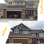 Brown Body, Cream Trim, Red Accent paint colors on exterior house