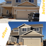 Dk Grey Body, White Trim, Lt Grey Accent, Blue Door paint colors on exterior house