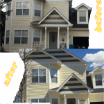 Yellow Body, White Trim, Dk Brown Accent paint colors on exterior house